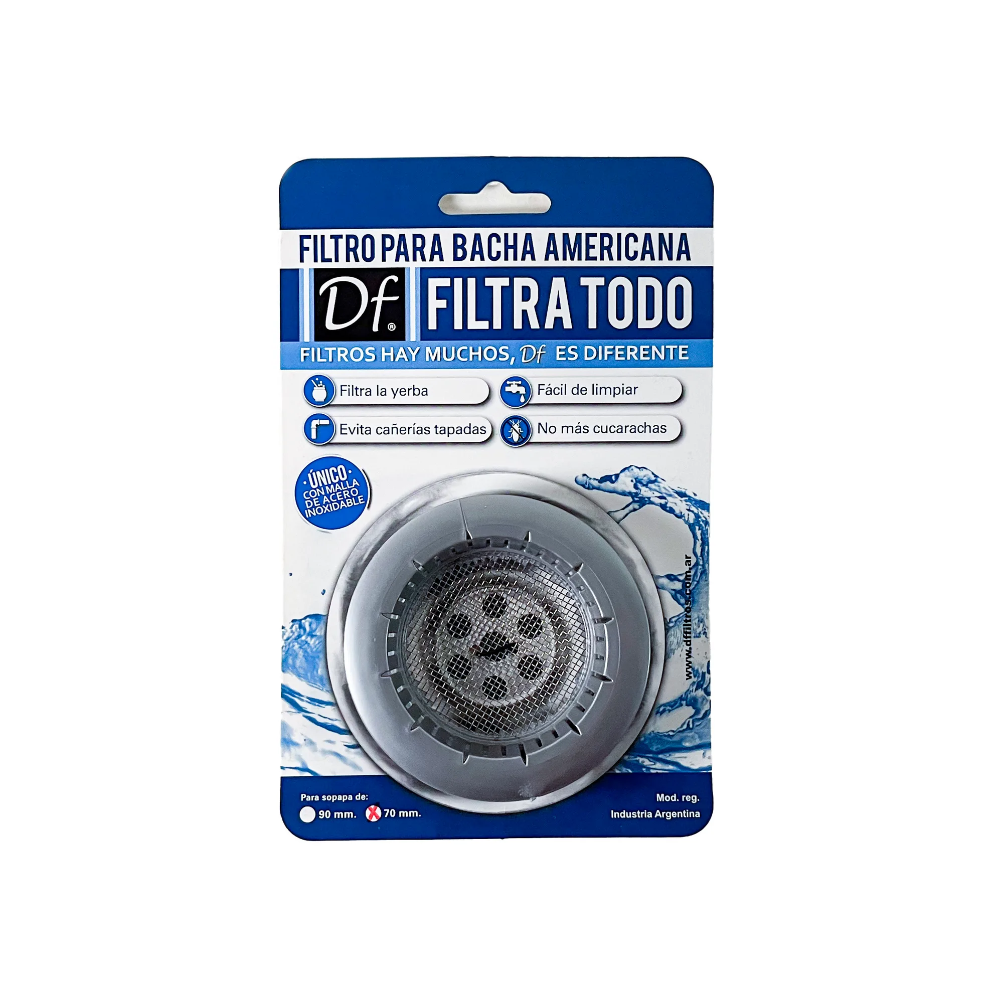 Filtro para bacha americana chico DF en blister, color plata