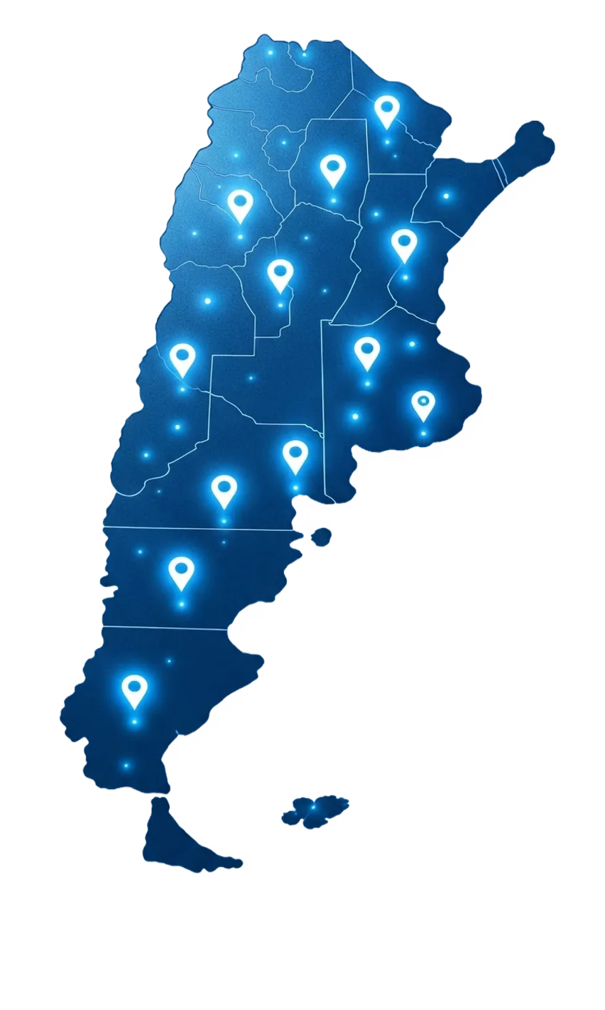 Mapa de Argentina con los puntos de venta de DF