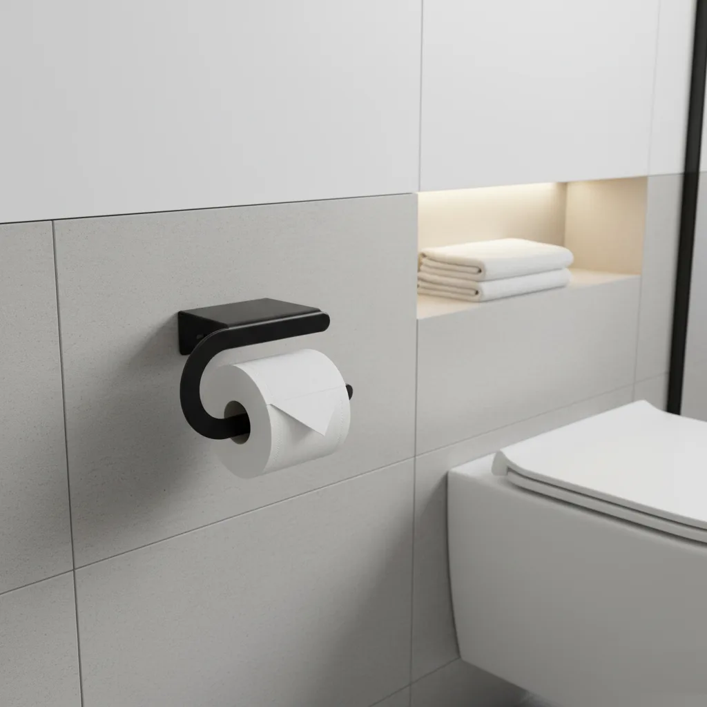 Porta rollo DF negro mate en un baño