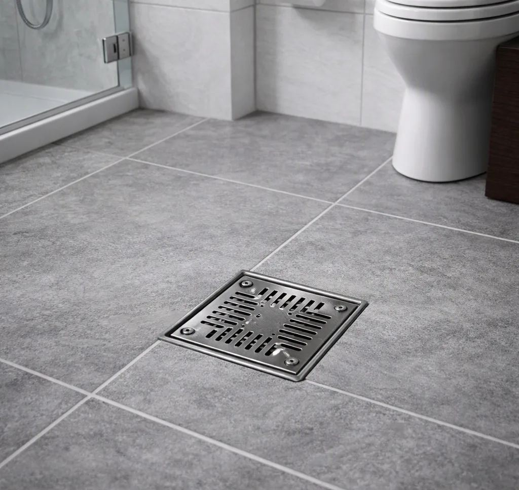 Rejilla para piso DF con filtro en el piso de un baño