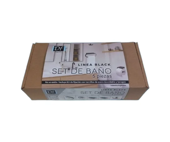 Set de baño DF de 5 piezas en negro mate, en su caja